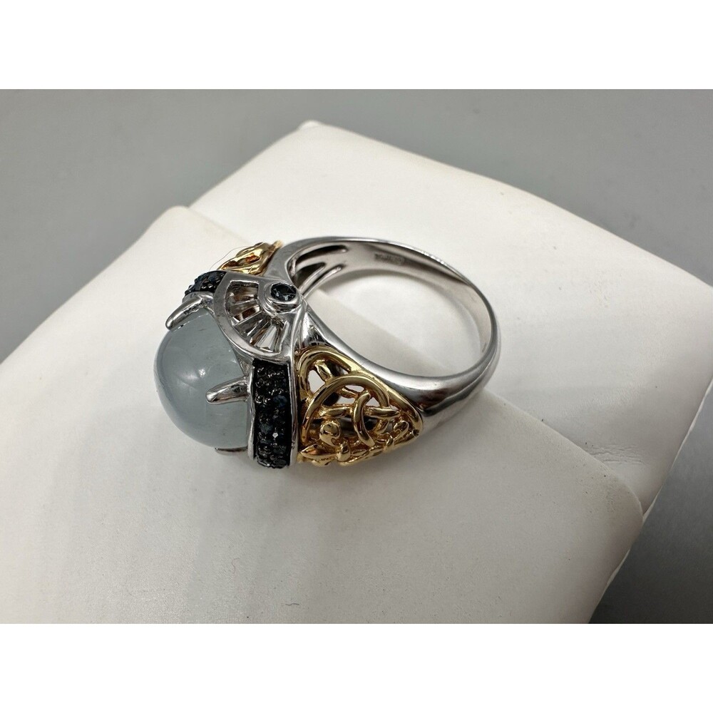 Victoria Wieck Aquamarine Cabochon Sterling Vermeil Art Deco Style Ring Size 8 - Picture 10 of 10